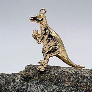 T-Rex Dinosaur Pendant Gold Tone Jewelry Jurassic For Necklace Animal Fig Charm